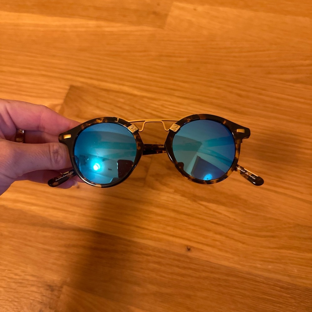 KREWE Tortoise Frame Sunglasses with Blue Mirrored Lenses